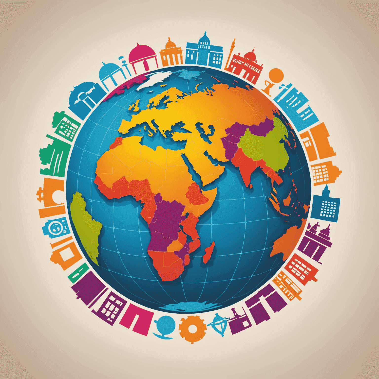 First Travel Group logo featuring a stylized globe with vibrant colors representing different travel destinations