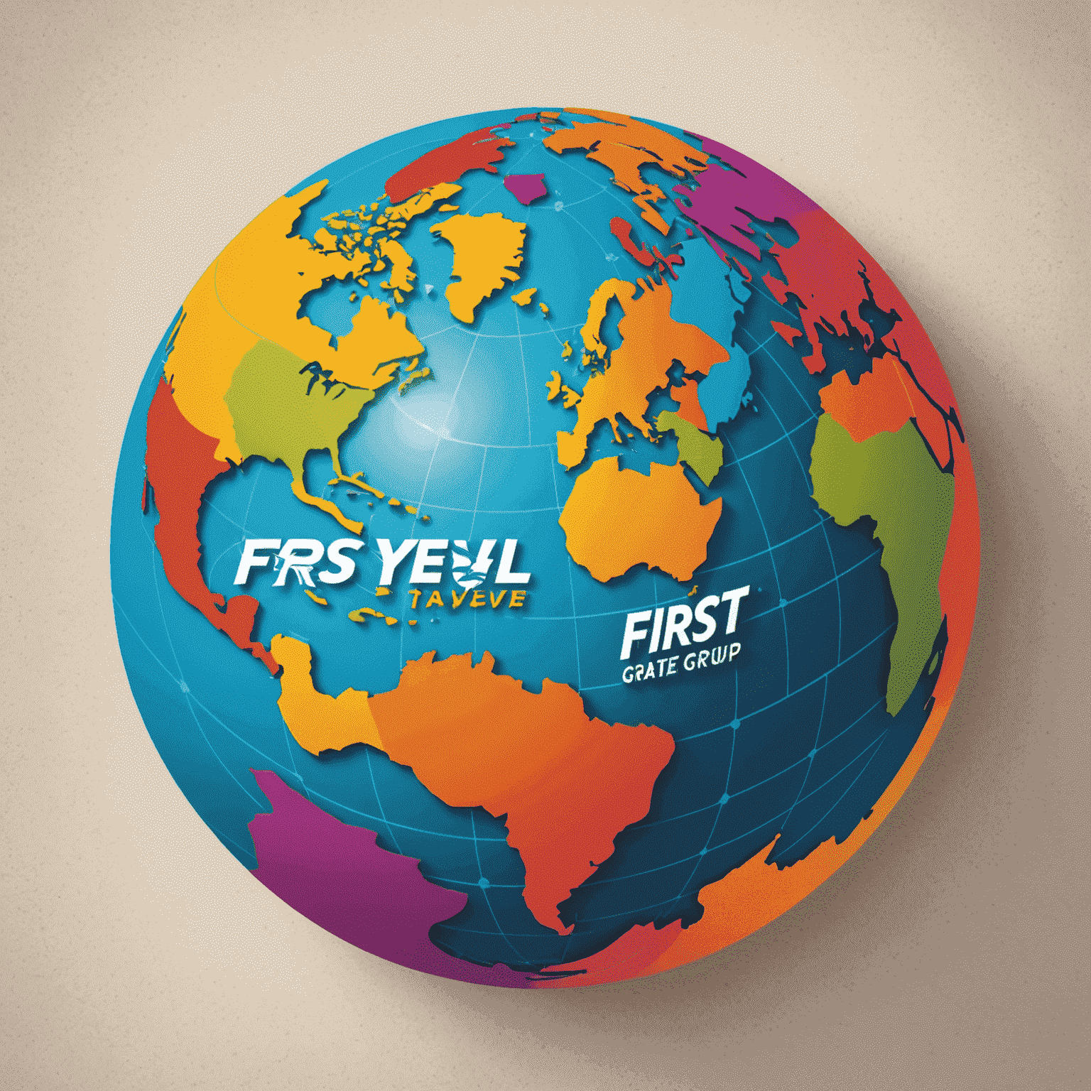 First Travel Group logo featuring a stylized globe with vibrant colors representing different travel destinations
