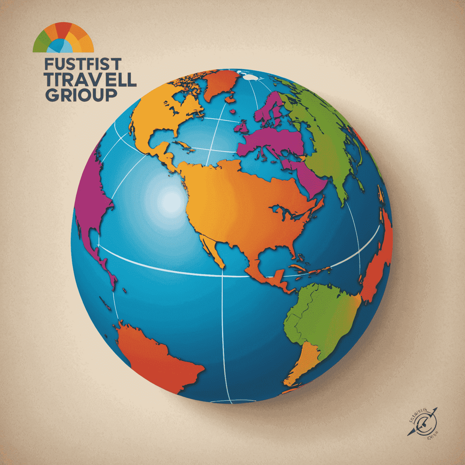 First Travel Group logo featuring a stylized globe with vibrant colors representing different travel destinations