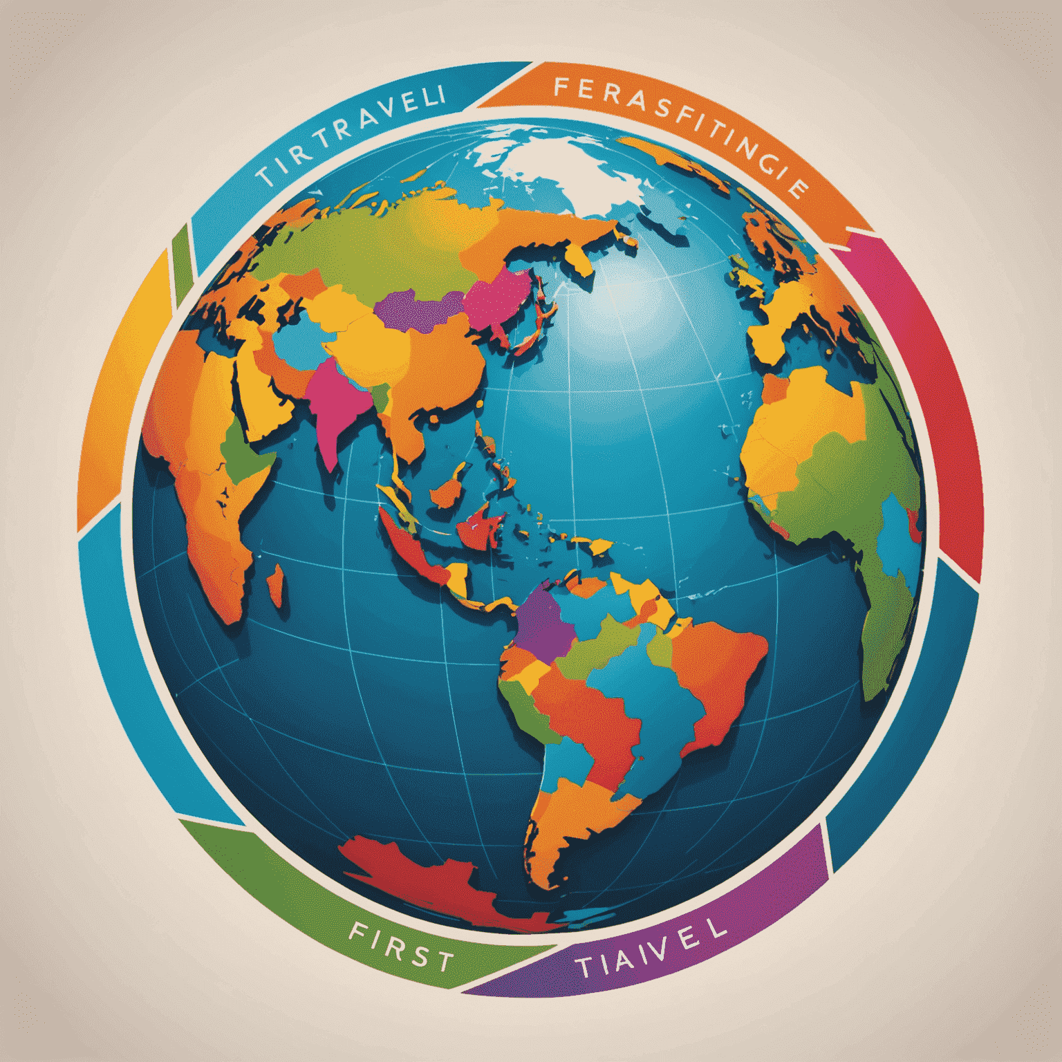 First Travel Group logo featuring a stylized globe with vibrant colors representing different travel destinations