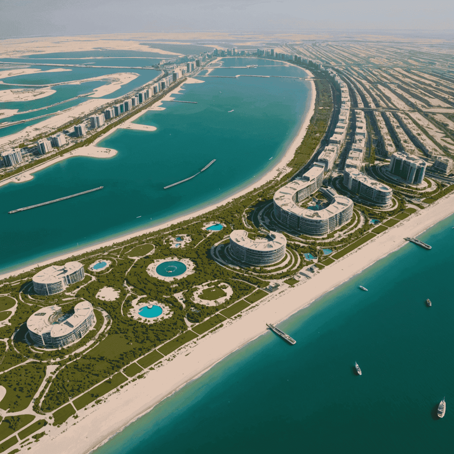 Aerial view of Abu Dhabi's coastline with mangrove forests and eco-friendly resorts