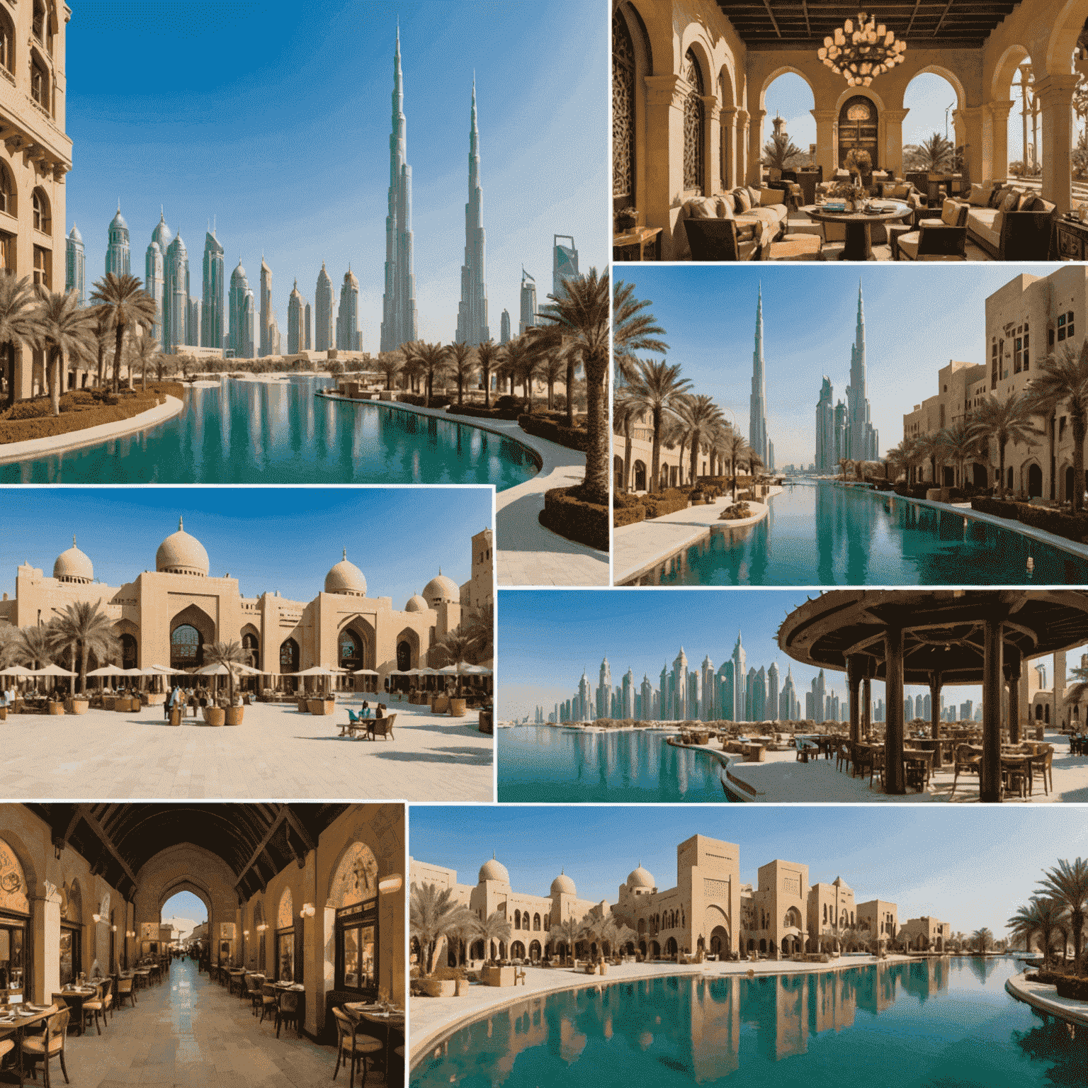 Collage of five unique, lesser-known attractions in Dubai, including hidden cafes and secret viewpoints