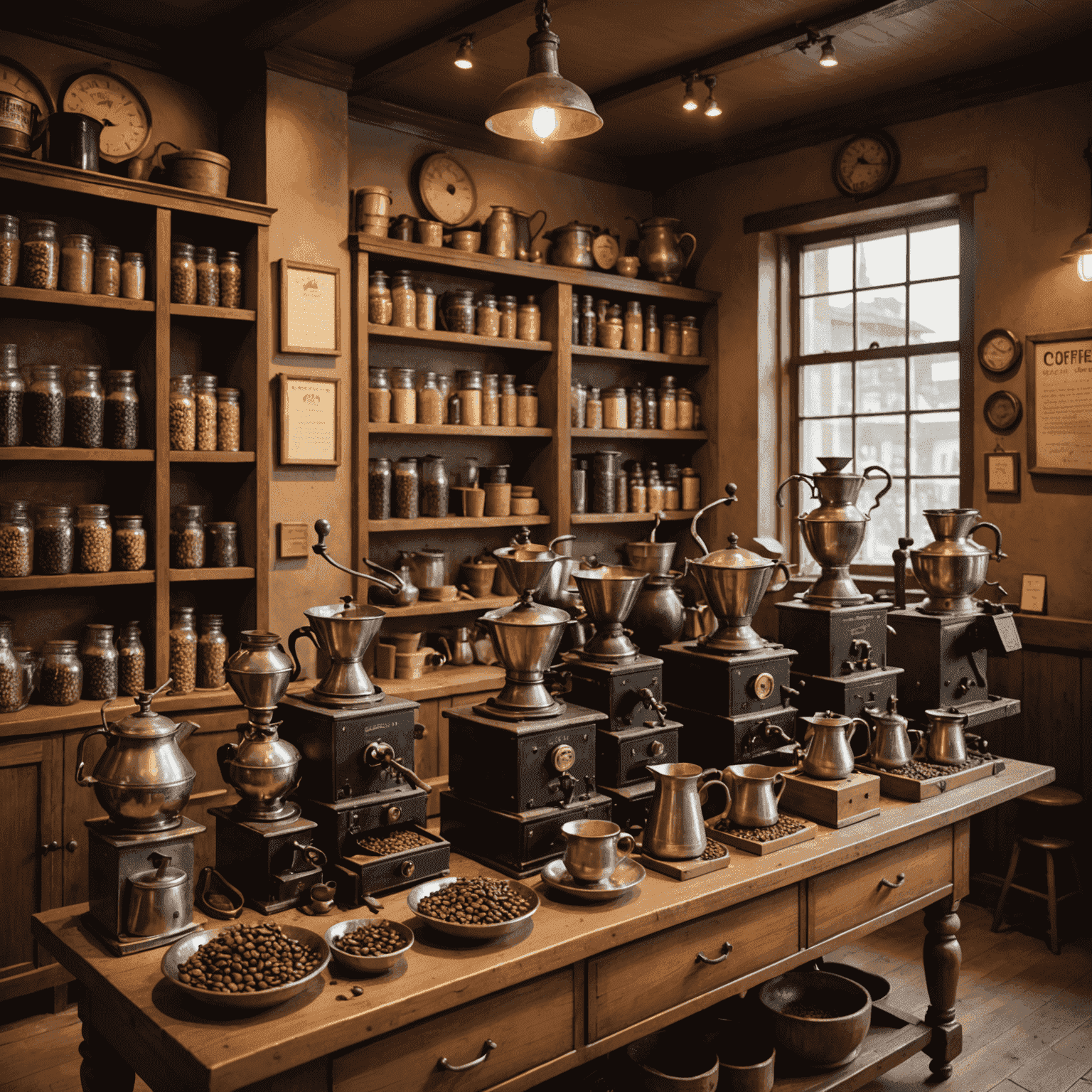 Interior of The Coffee Museum showcasing antique coffee-making equipment and aromatic coffee beans