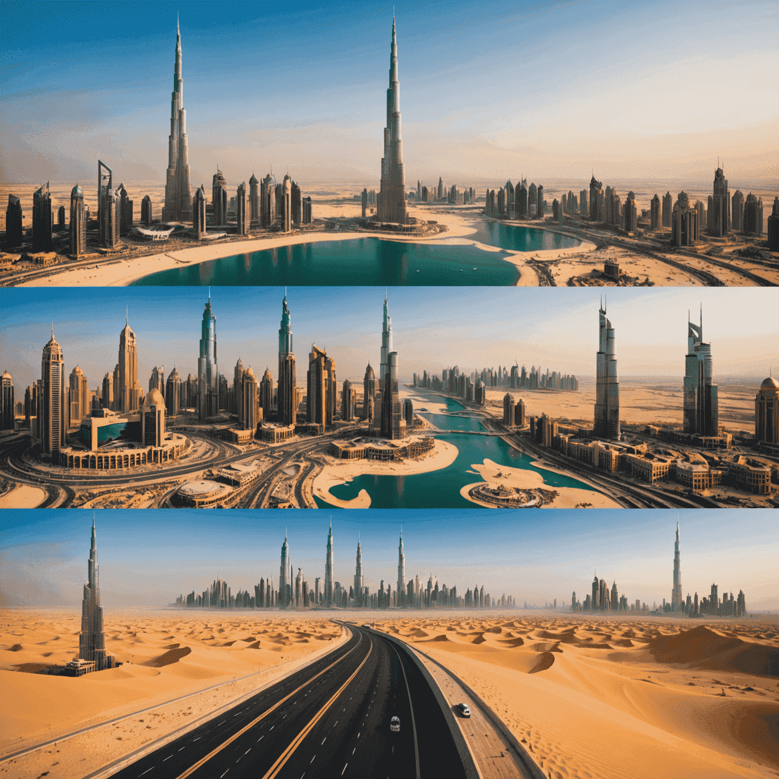Collage of UAE landmarks including Burj Khalifa and desert safari, showcasing our tour packages